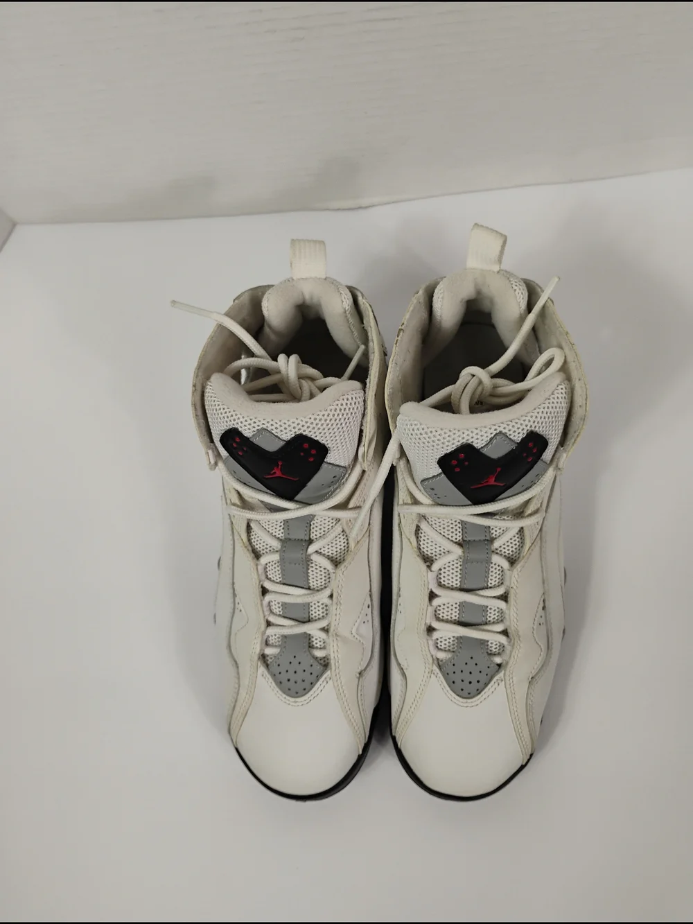 Jordan Kids High-Top Sneakers in White, Gray, Black with Red Logo